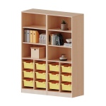 ErgoTray Regal, 4reihig, 5 OH, zweiteilig,unten 12 hohe Boxen, oben 4 EB, B/H/T 140,6x190x50cm 